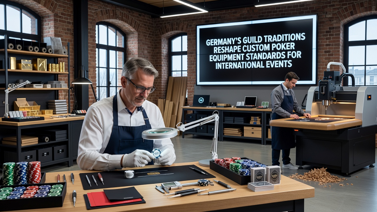 Traditionelle deutsche Handwerksbetriebe fertigen Pokerchips und Tische nach Zunftstandards für internationale Turniere