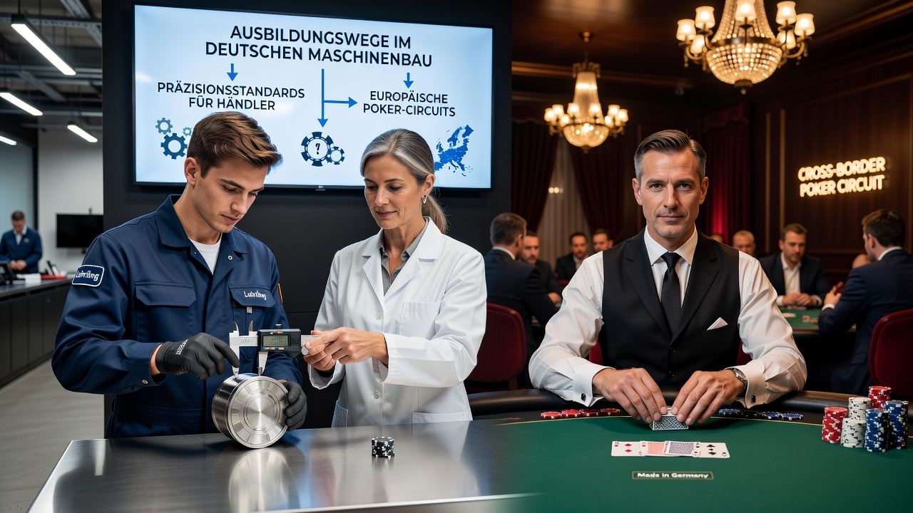 Deutsche Auszubildende in der Fertigung üben präzise Handgriffe, die später auf Poker-Tische übertragen werden
