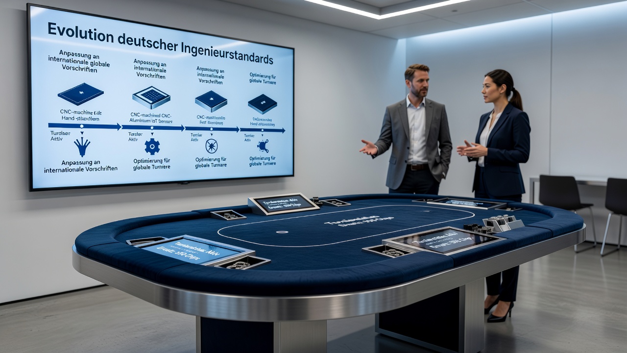 Detailansicht eines Pokertisches mit modularen Elementen und nachhaltigen Materialien gemäß deutscher Ingenieurstandards